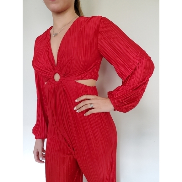NEW Red Pleated Cut Out Jumpsuit Small - Picture 3 of 6
